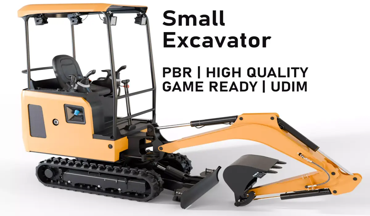 Small mini electric excavator on tracks Low-poly 3D model