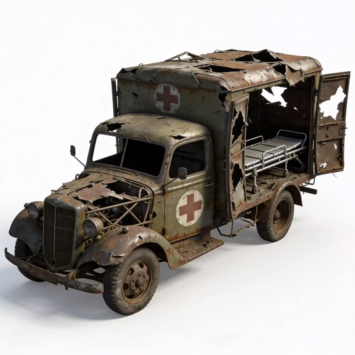Battlefield Ambulance Wreckage Low-poly 3D model