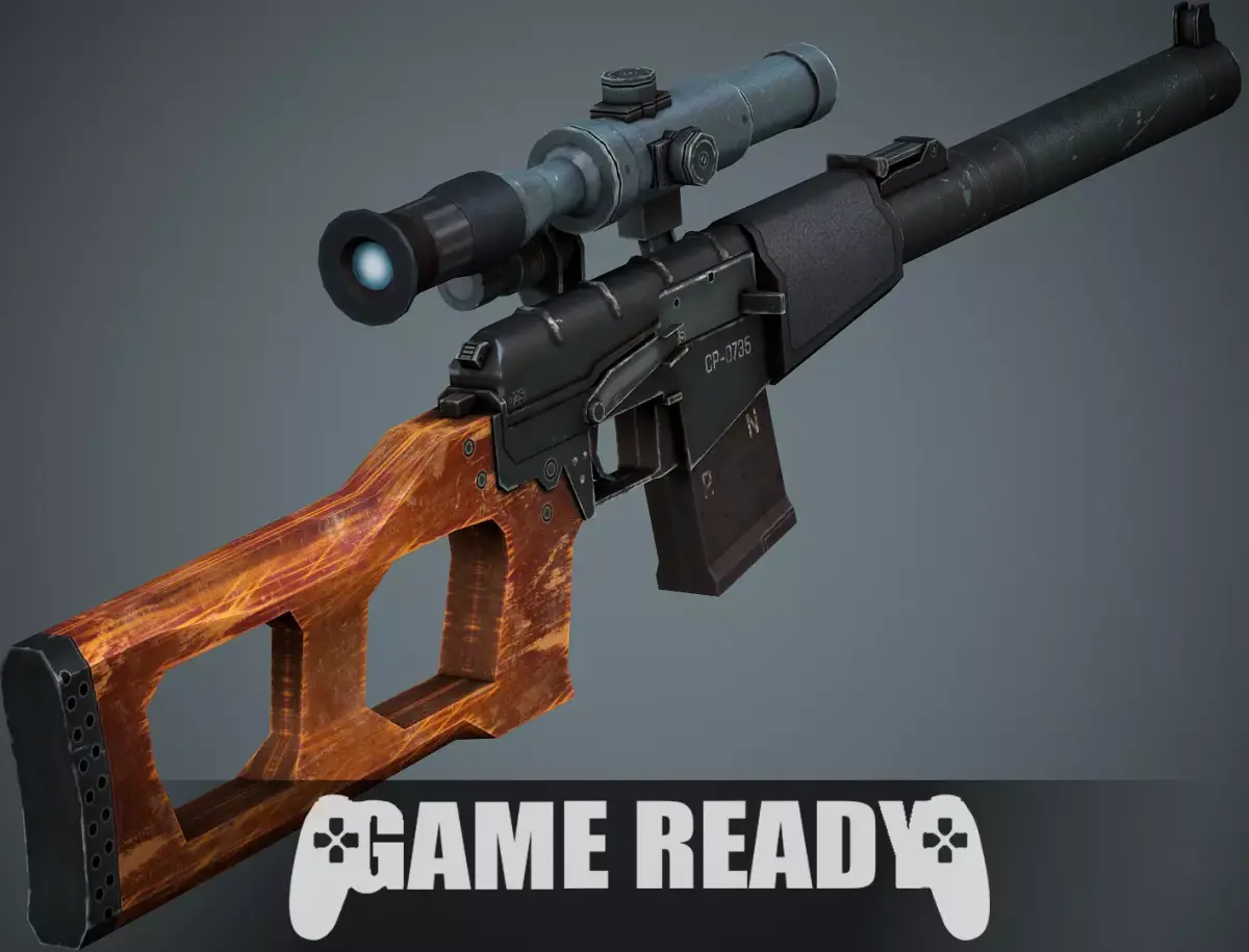 VSS Vintorez Sniper Rifle - Low Poly Game Ready Low-poly 3D model