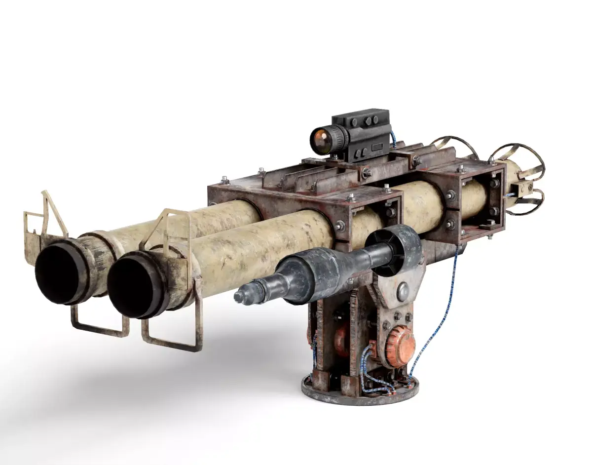 super double-barrel rocketlauncher turret da1 Low-poly 3D model