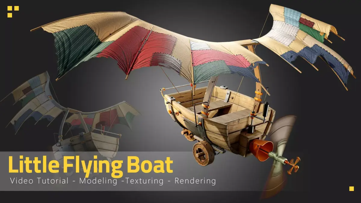 Little Flying Boat-Tutorial and asset Low-poly 3D model