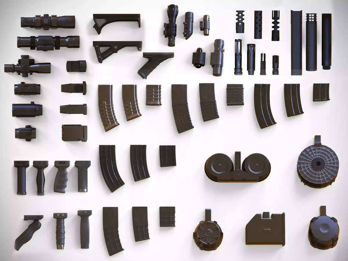 Weapon Customization Pack - 57 Attachments - Gun - PBR Low-poly 3D model