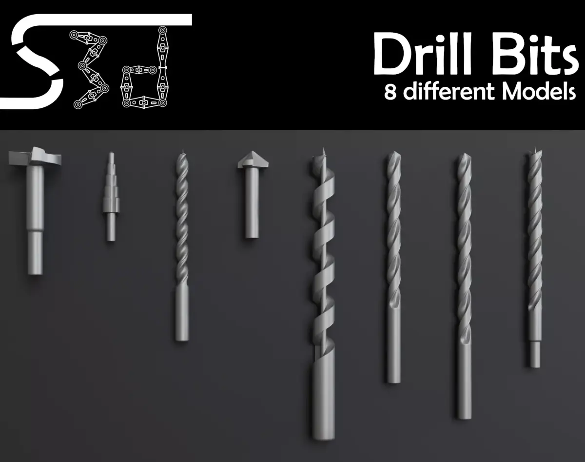 Drill Bit Models Low-poly 3D model