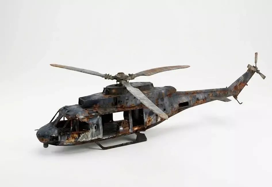 Decayed Skeletal Helicopter Wreckage 3D Model Low-poly 3D model