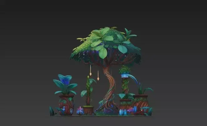 Fantasy Magical Garden - with Glowing Plants -Crystals 3D model