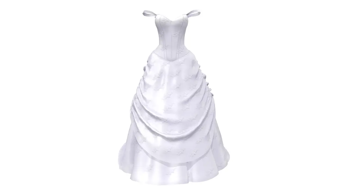 Off Shoulder Strap Ball Gown Wedding Dress Low-poly 3D model