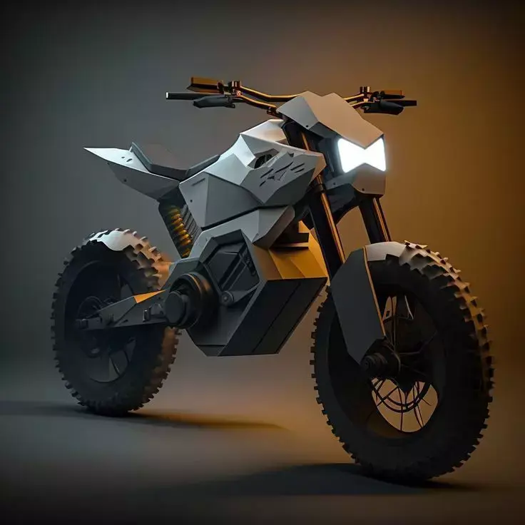 Futuristic Electric Motorcycle Off-Road Concept Bike Wide Tires Low-poly 3D model