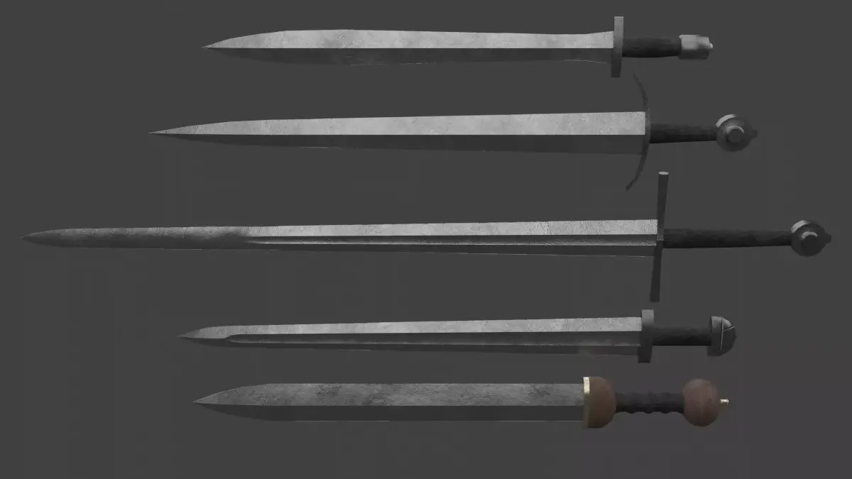 Set of Five One-Handed Swords Low-poly 3D model