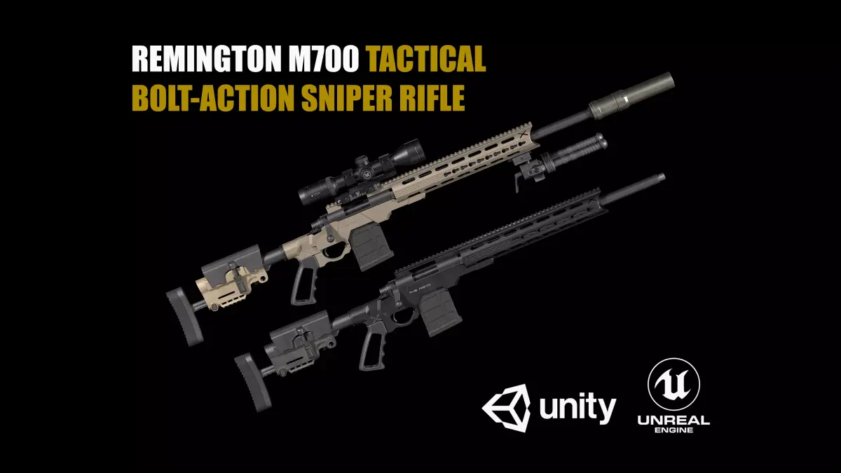 Remington M700 Tactical Bolt-action Sniper Rifle Low-poly 3D model