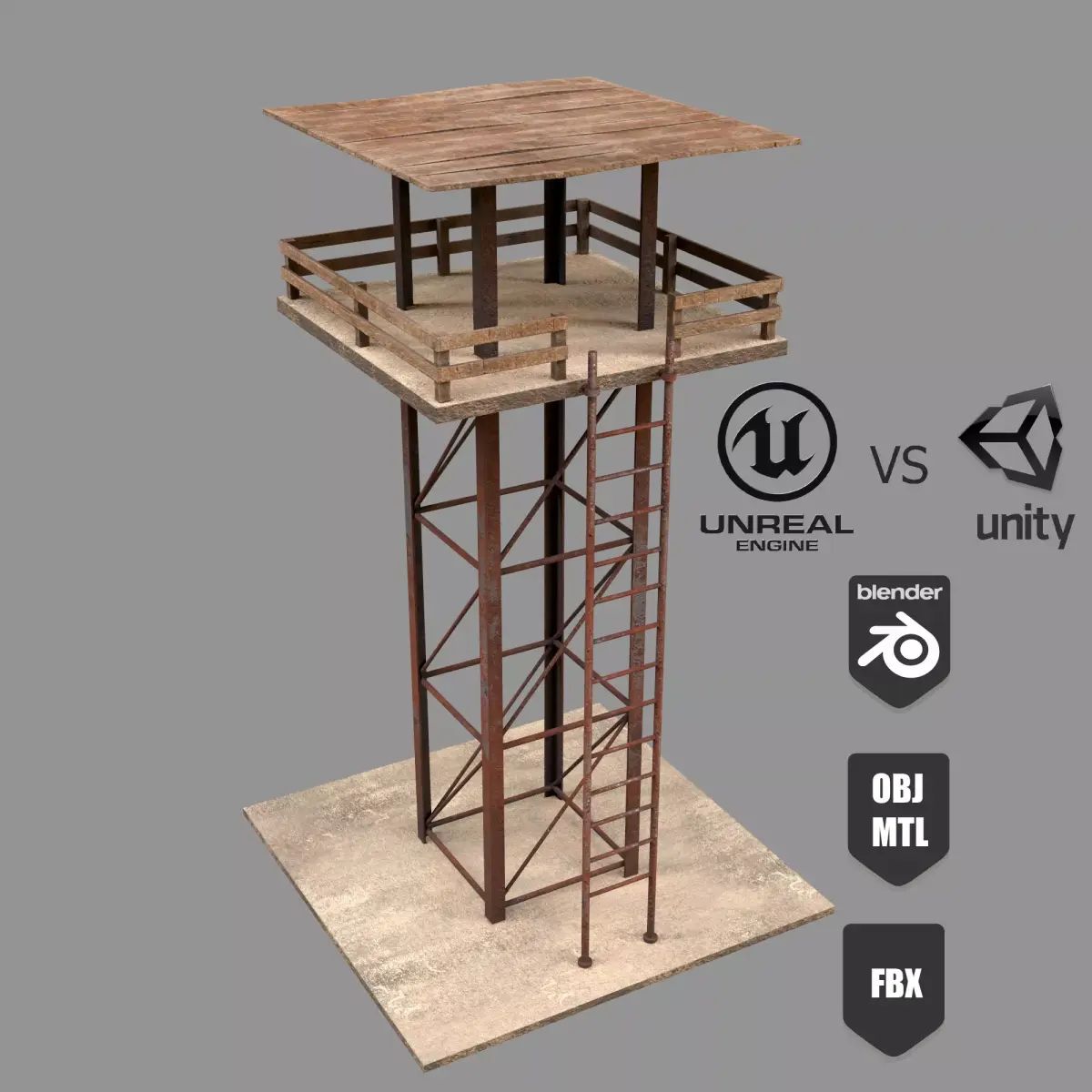A low-poly 3D model of a military tower Low-poly 3D model