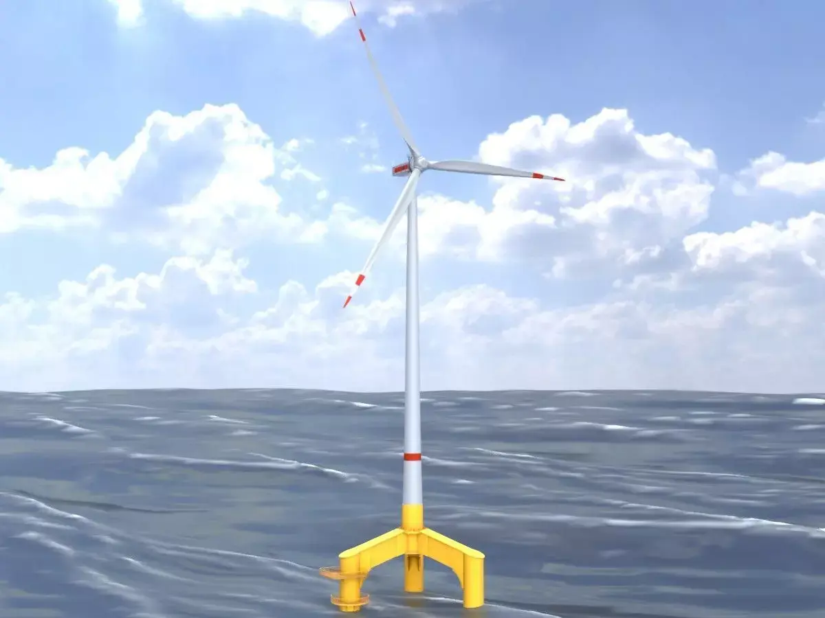 Wind turbine with Tripile Offshore Foundation E1 H-160 RD-138 Low-poly 3D model