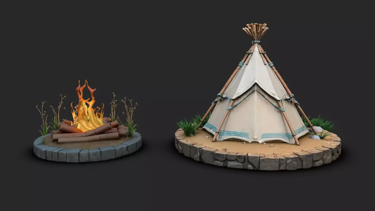 Native american tent with campfire model High Resoultion 3D model