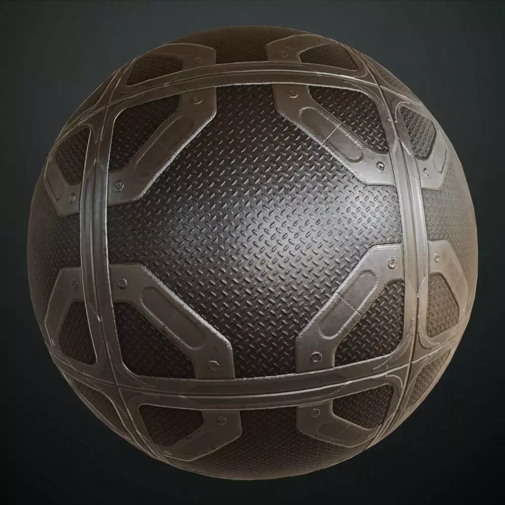 Sci-Fi Reinforced Metal Floor Plate PBR Seamless Texture