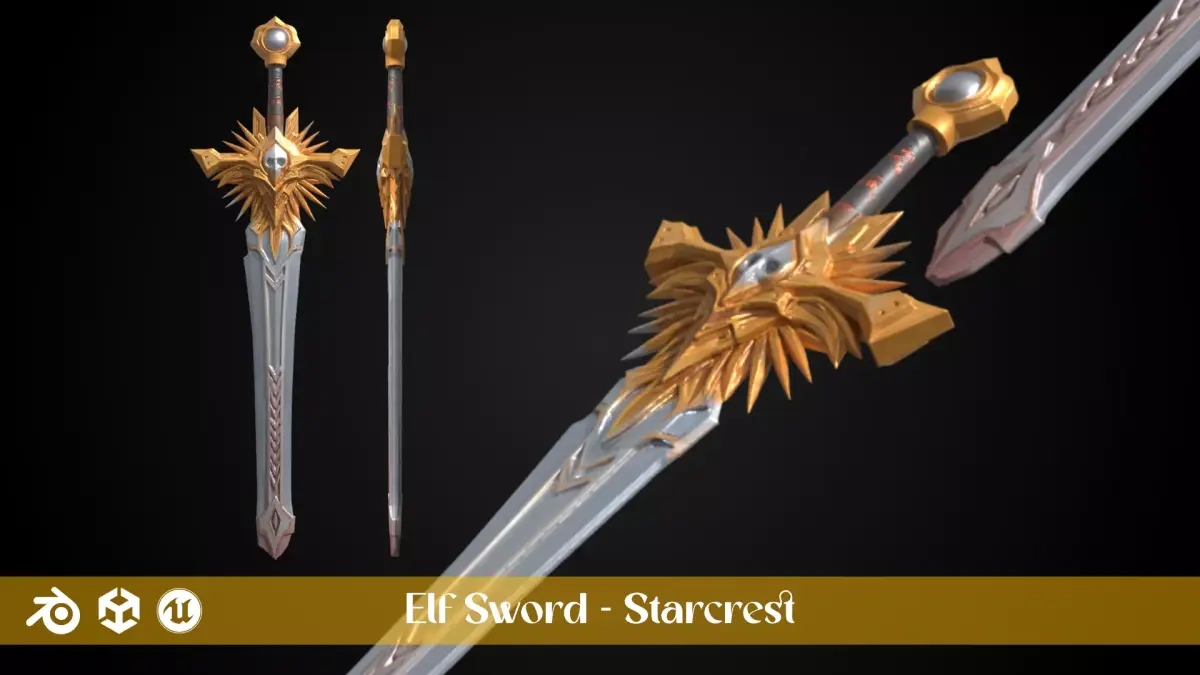 Stylized Elf Sword - Starcrest - Game Ready 3D model