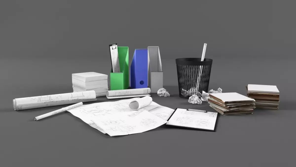 Office paper set Low-poly 3D model