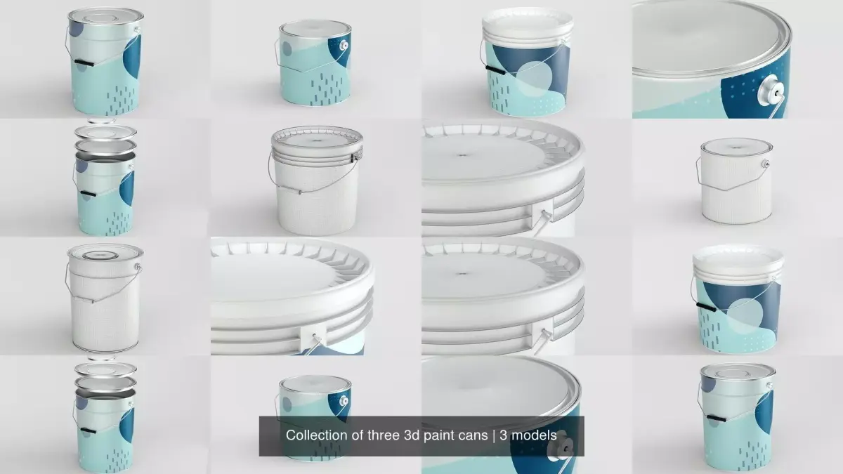 Collection of three 3d paint cans 3D Model Pack