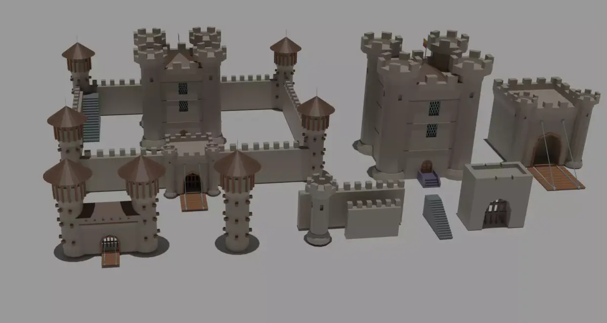 Low Poly Castle with wooden bridge Low-poly 3D model