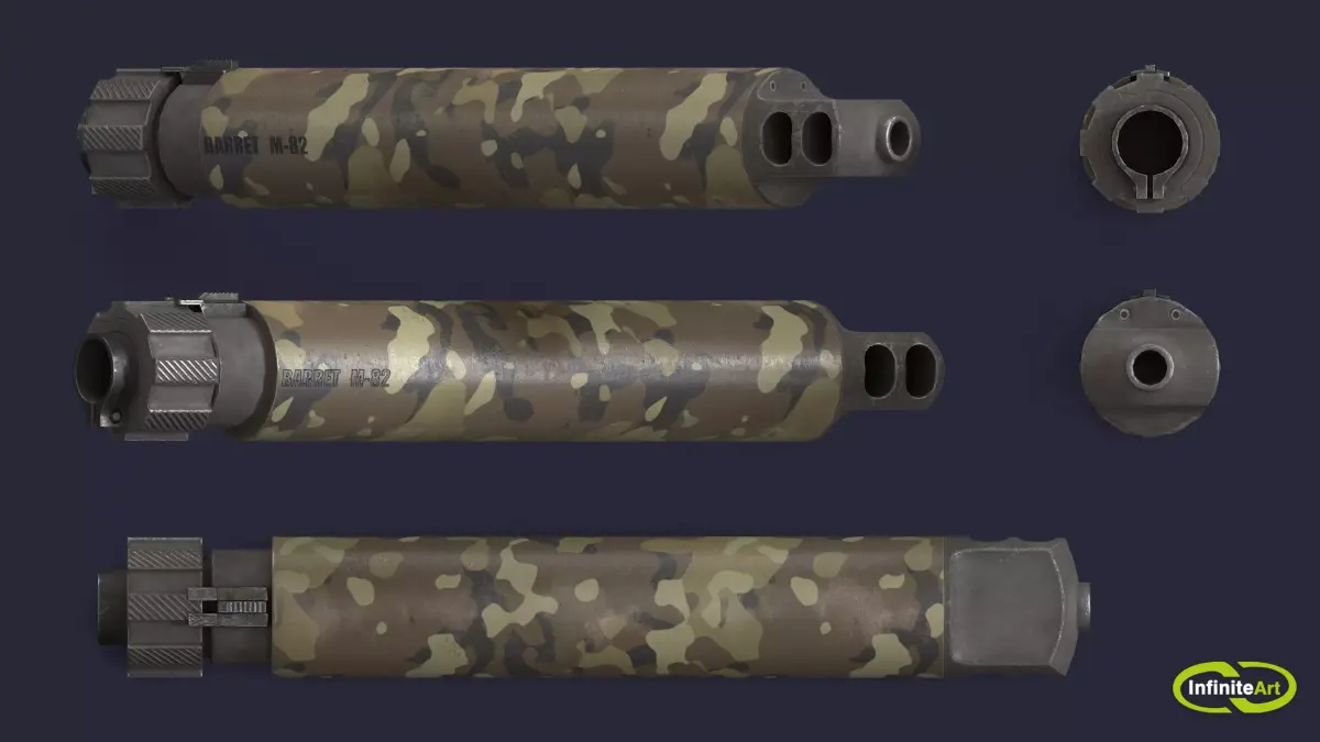 Silencer set of camouflaged gun barrels Low-poly 3D model