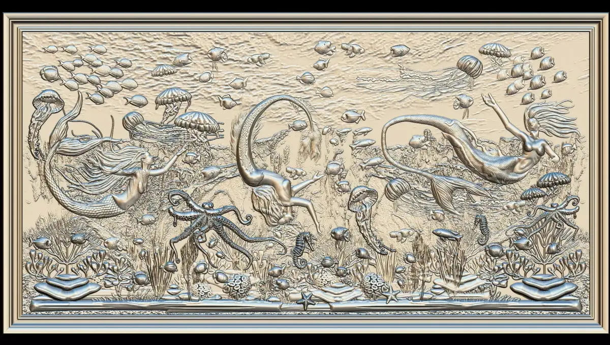 Aquatic Mermaid Theme Panno v5 for CNC Relief engraving 3D model