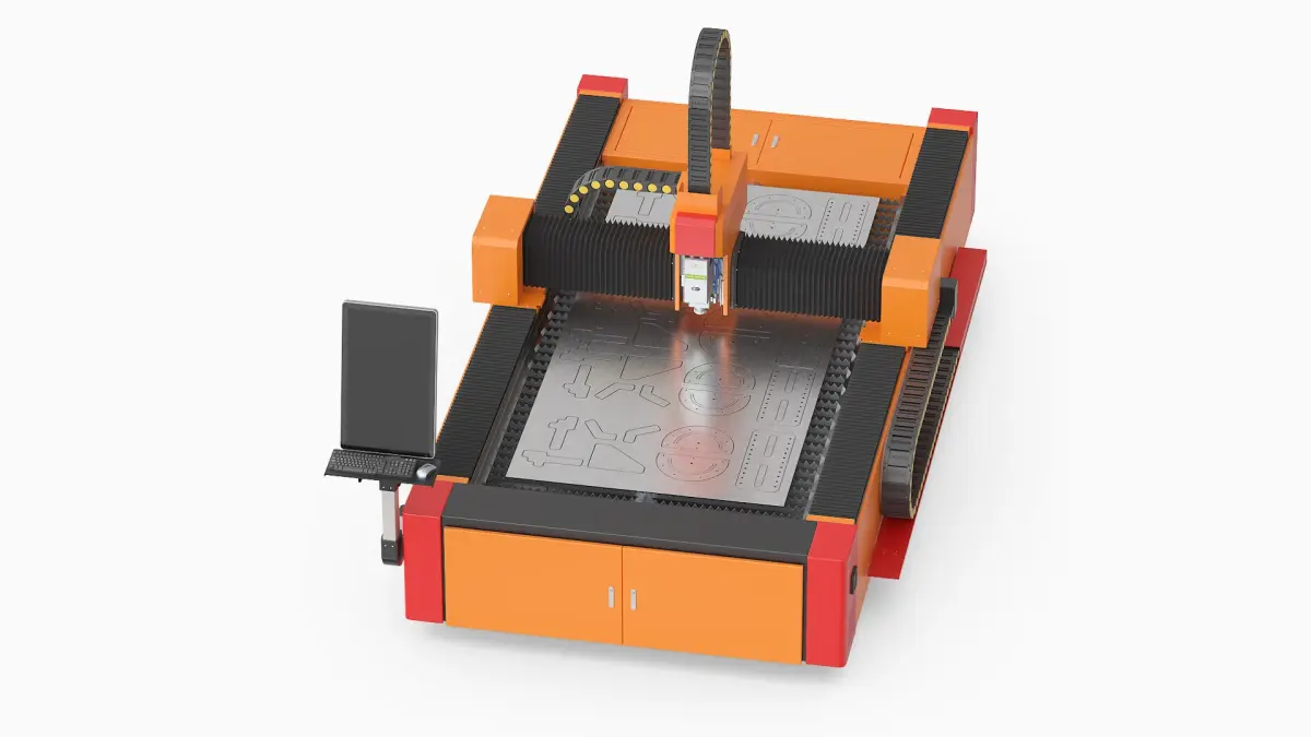 Laser Cutting Machine with Steel Detail Rigged 3D model