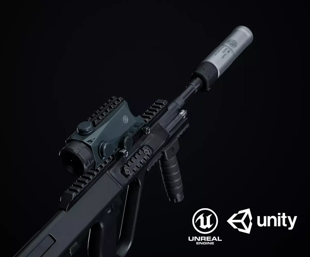 Steyr Aug A1-A3-Para Variants Low-poly 3D model