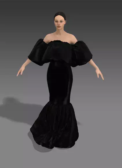 DRESS RUFFLED WIDE NECKLINE 3D model