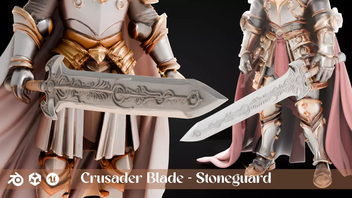Stylized Sword - Crusader Blade Stoneguard - Game Ready 3D model