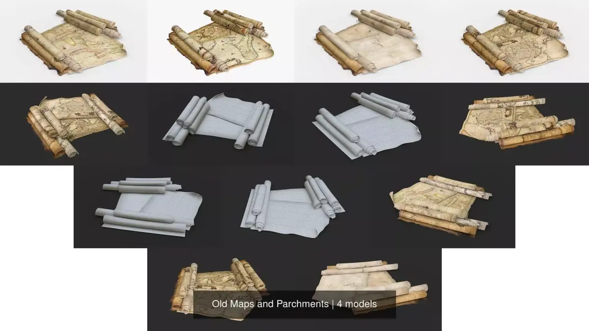 Old Maps and Parchments 3D Model Pack