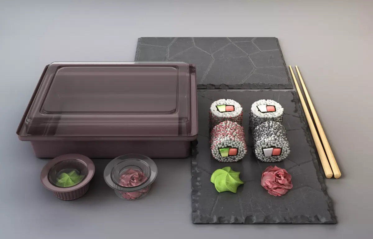 Japanese rolls set  Low-poly 3D model