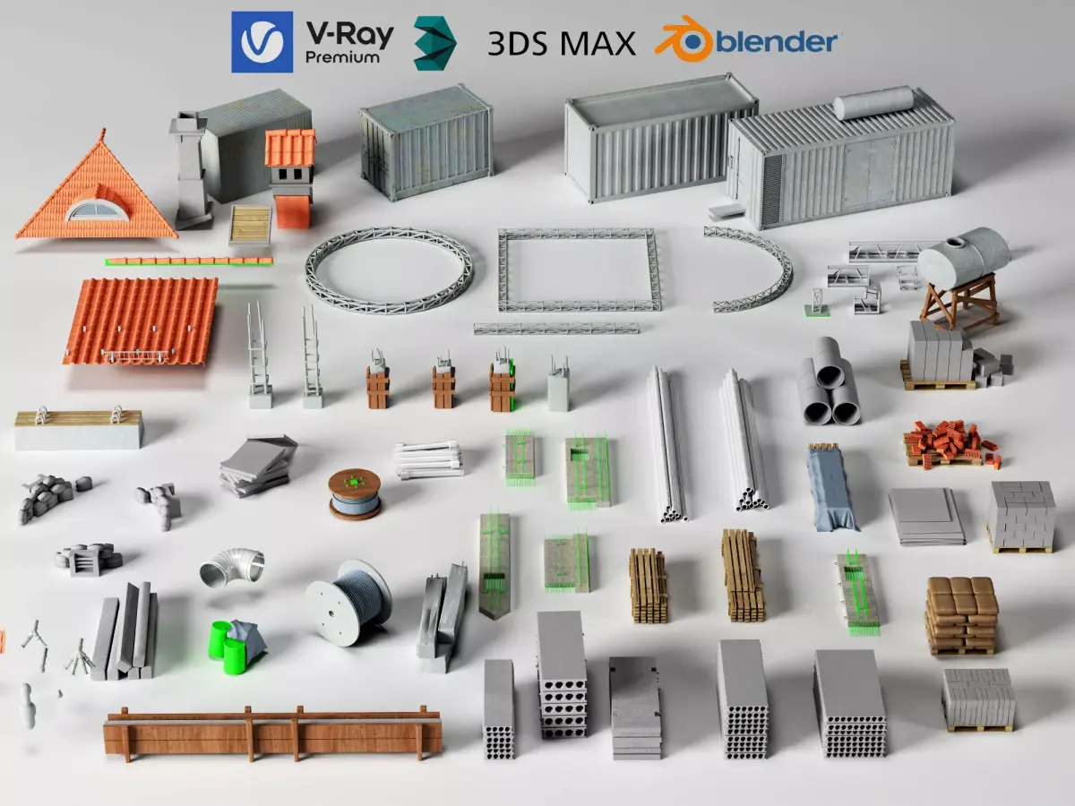 Construction Industrial Modular Assets Mega Pack Low-poly 3D model