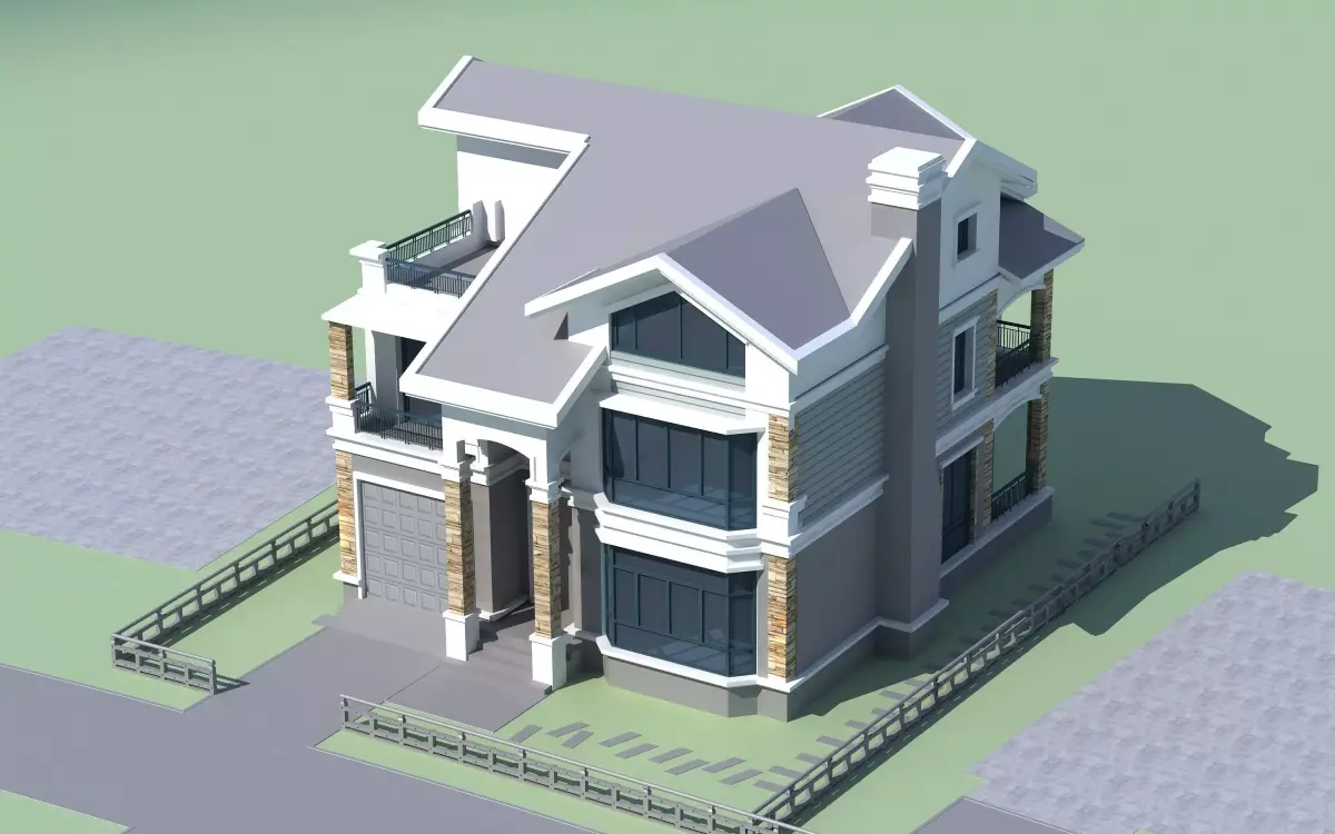 Architecture house with two stories and balcony 3D model