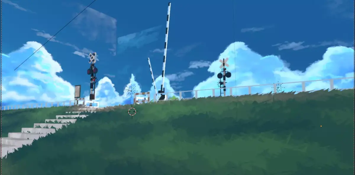  studio ghibli style anime in 3d train crossing river side scene 3D model