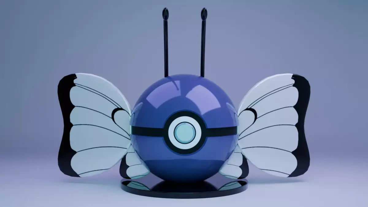 Butterfly PokeBall 3D Model Glossy Stylized Collectible Low-poly 3D model