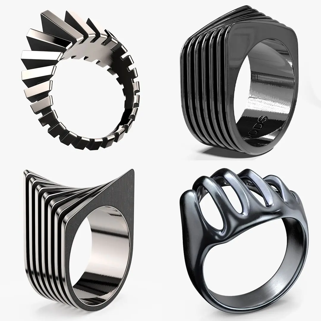 Modern Style Silver Rings Collection 3D model