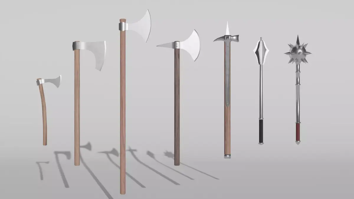 Medieval Axes and Blunt Weapons 3D Model Collection