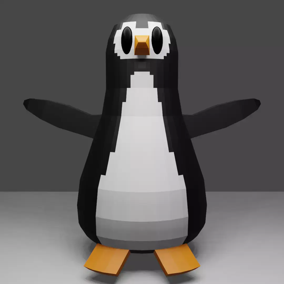 Penguin pixel Free low-poly 3D model