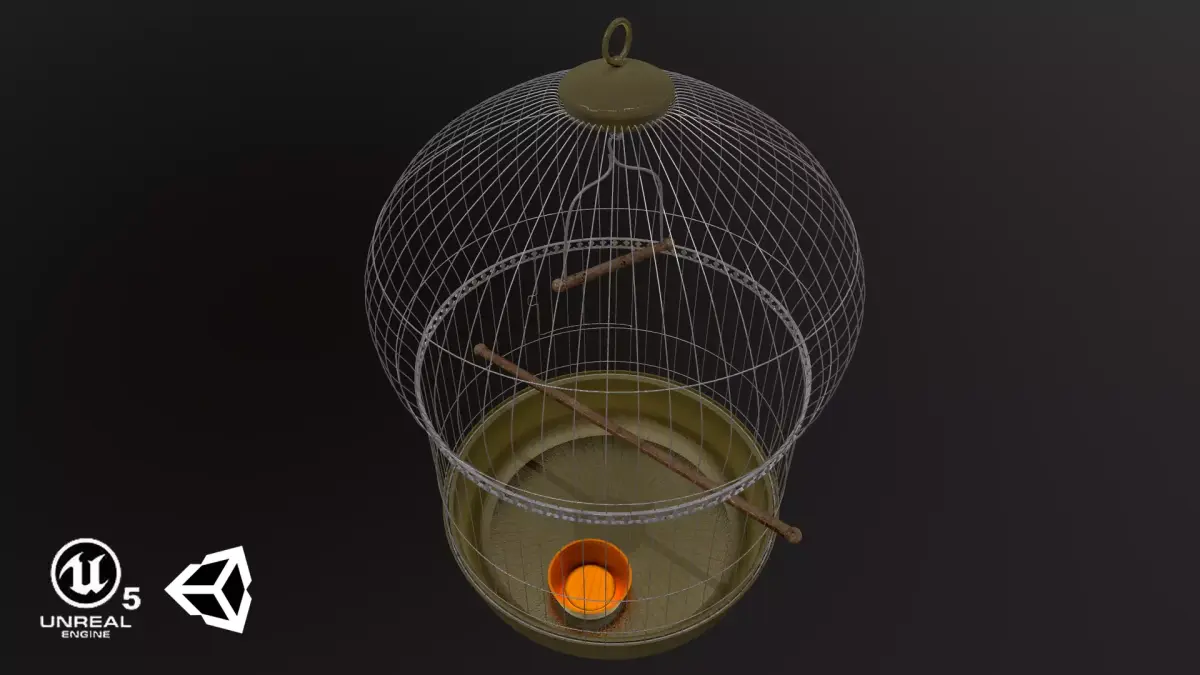 Bird cage PBR 3D model with Texture for Games and Films Low-poly 3D model