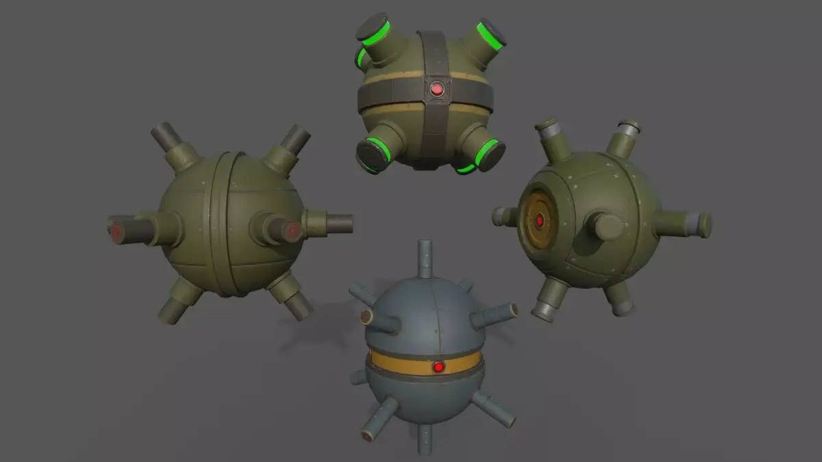 Sci-fi Mines Bombs Low-poly 3D model