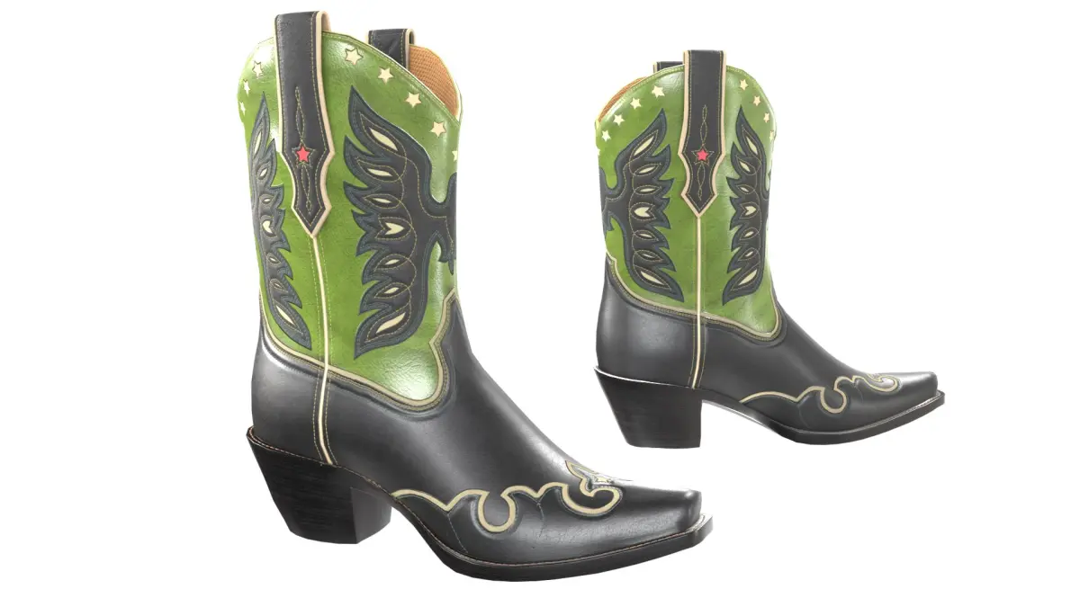 Eagle Star Cowboy Black Green Boots 3D model