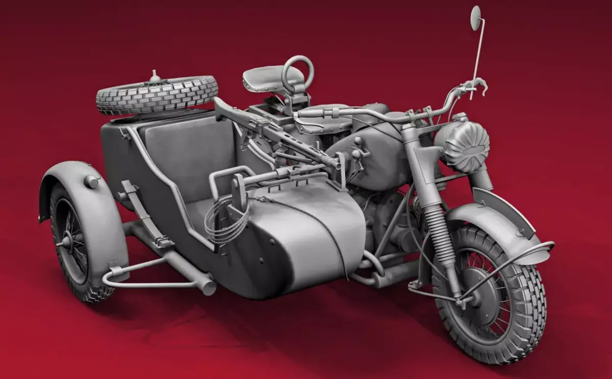 ww2 R75 Motorcycle HighPoly Model with mg42 3D model