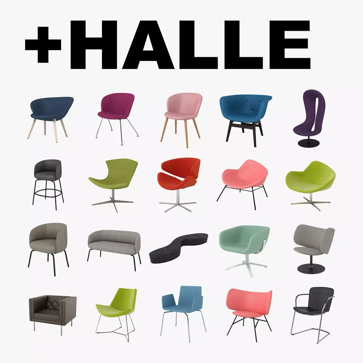 PlusHalle Collection bar stool with legs 3D model