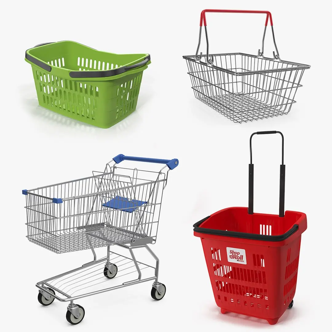 Shopping Baskets and Trolley Collection 8 3D model