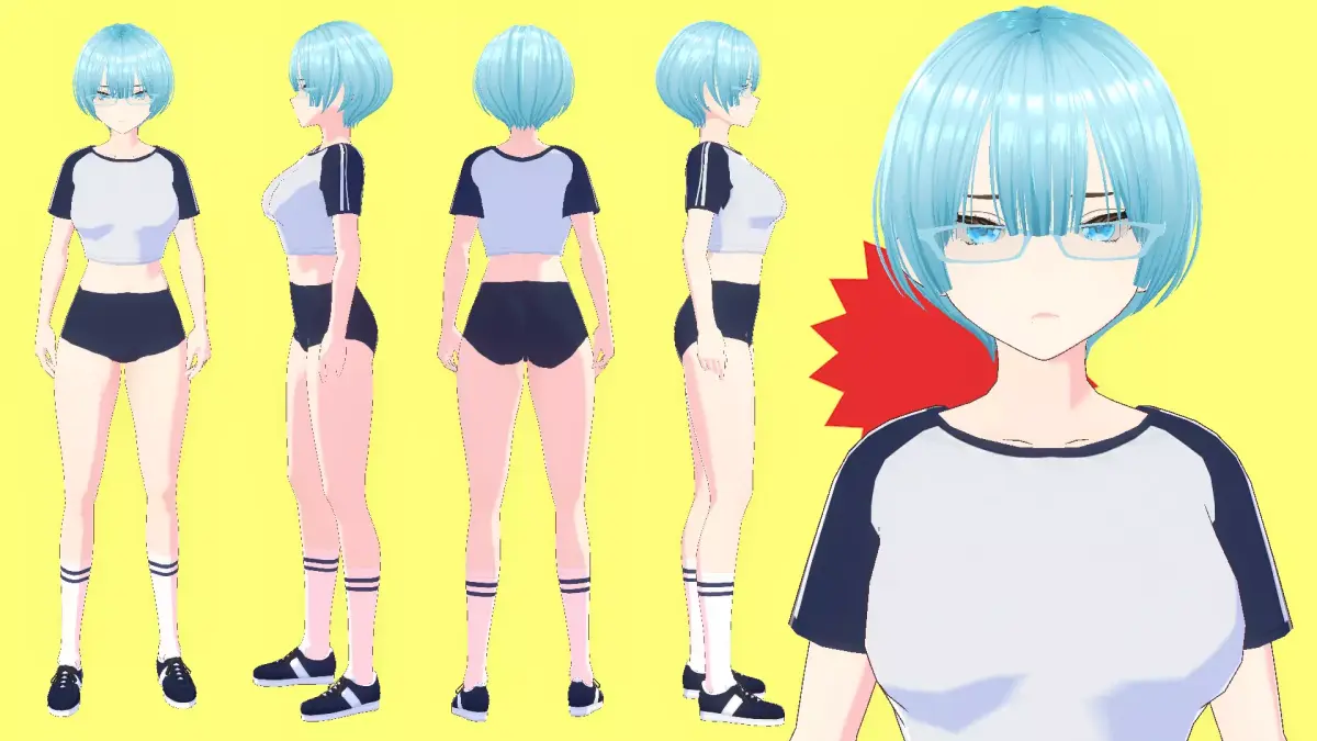 Anime - BLUE Hair Sports Girl Low-poly 3D model