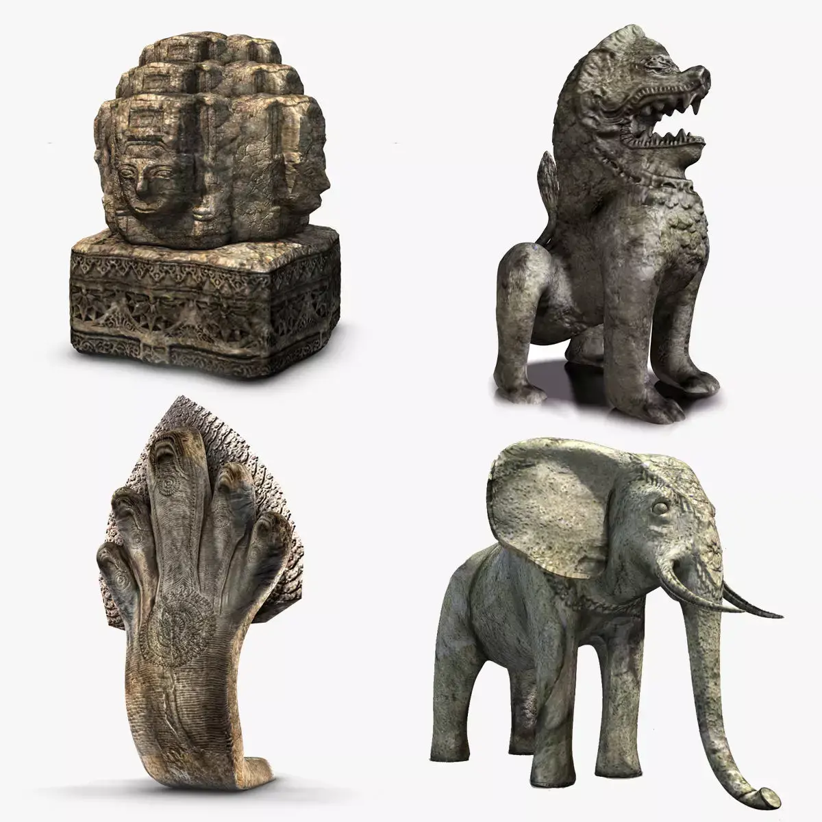 Angkor Hindu statues pack collection Low-poly 3D model