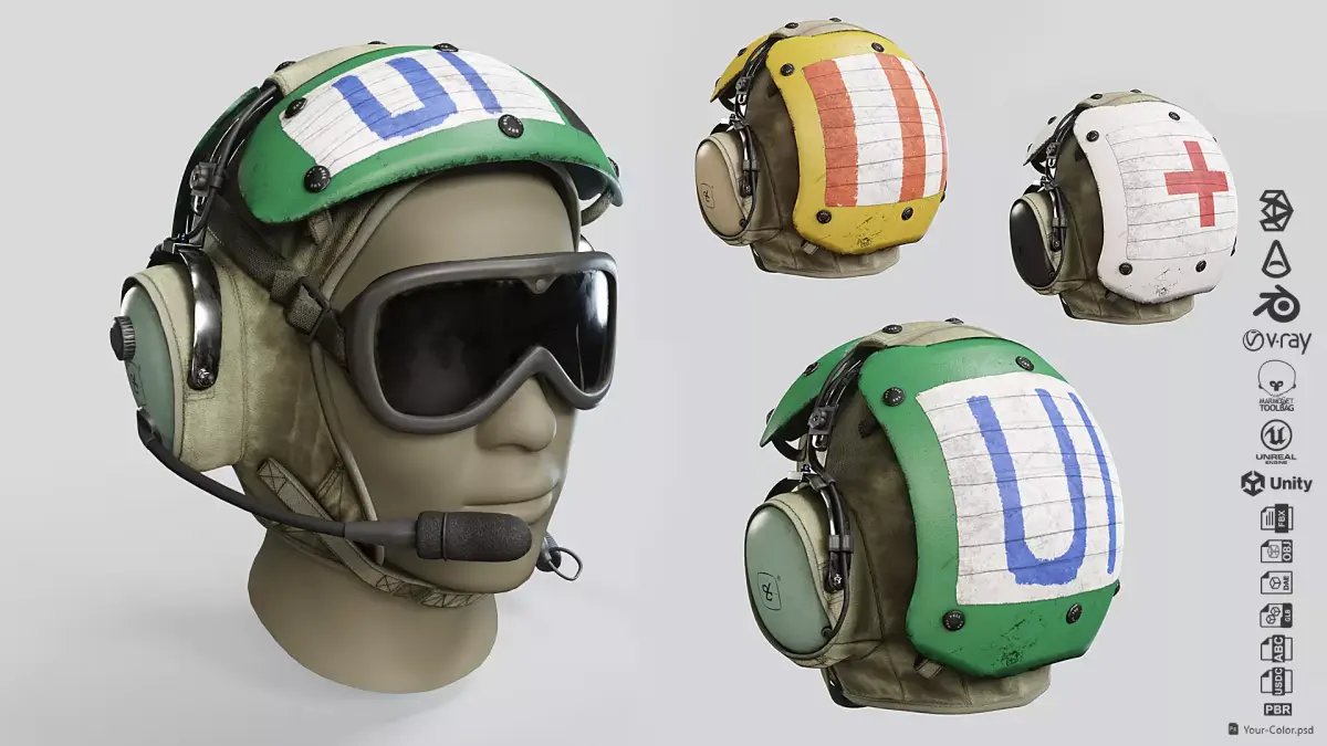 David Clark HGU-25P - US Navy Cranial Helmet Low-poly 3D model