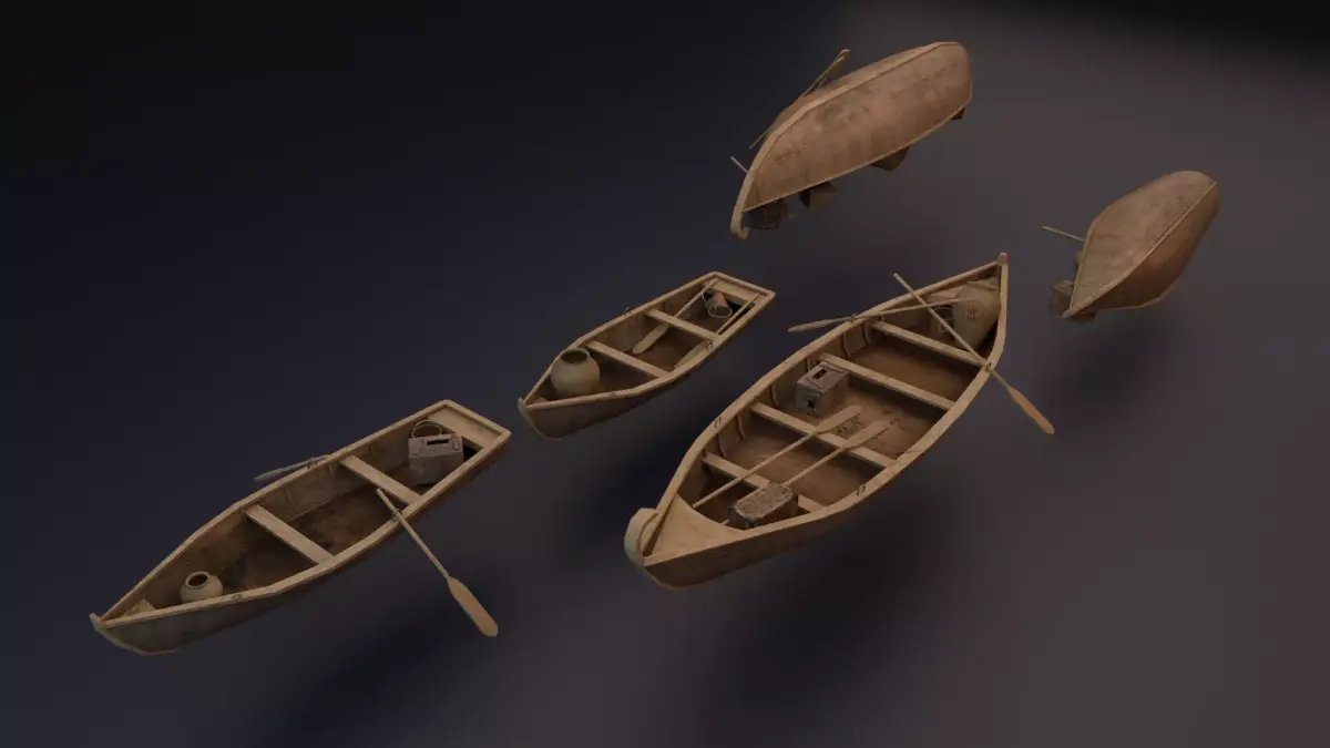 Wooden Boat pack Low-poly 3D model