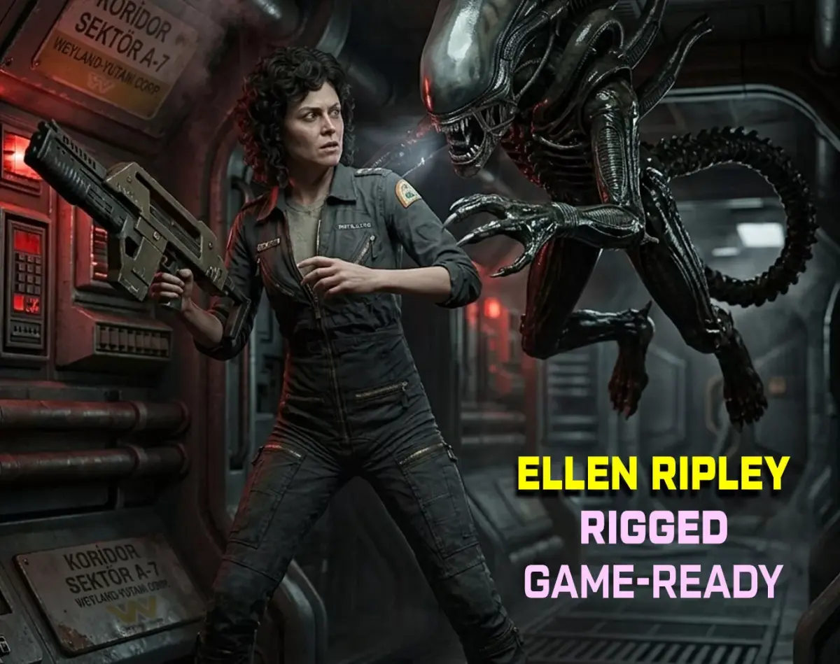 The Alien - Ellen Ripley  Game Ready - Rigged 3D model