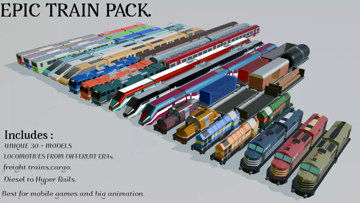 BIG LOW POLY TRAIN PACK Low-poly 3D model