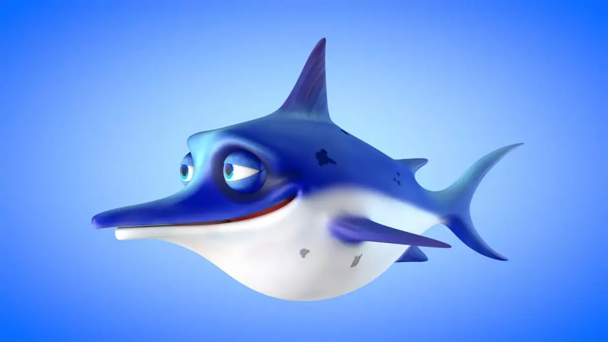 Swordfish cartoon fish Low-poly 3D model