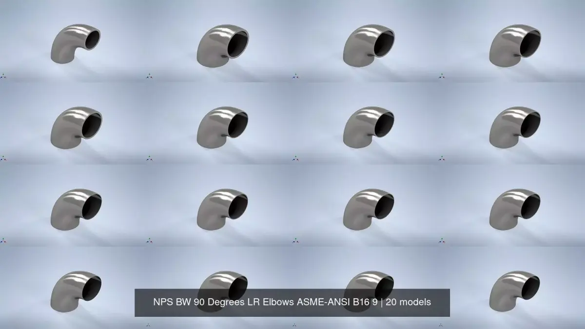 NPS BW 90 Degrees LR Elbows ASME-ANSI B16 9 3D Model Pack